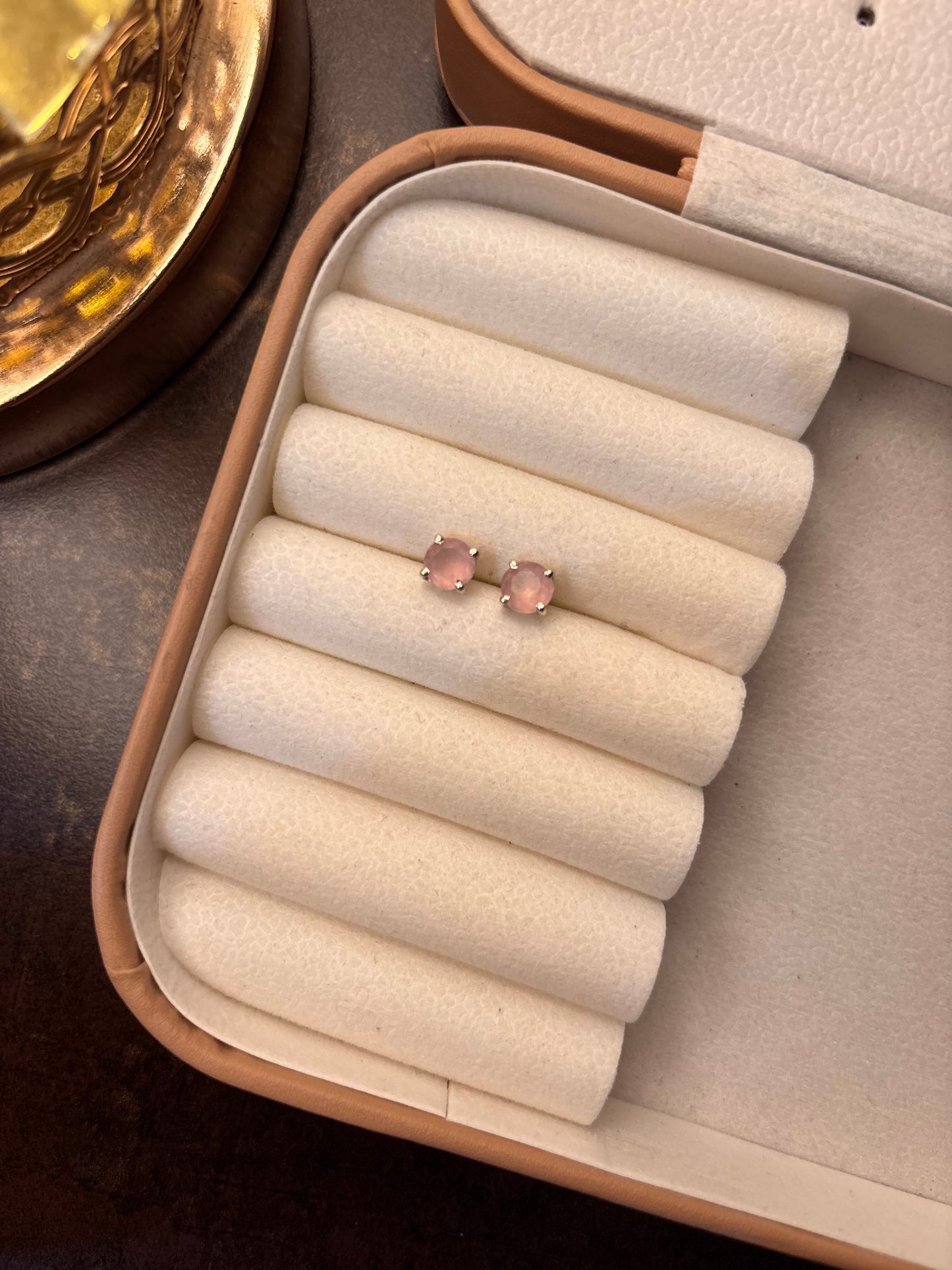 Natural Rose Quartz 925 Pure Silver Studs (Certified)