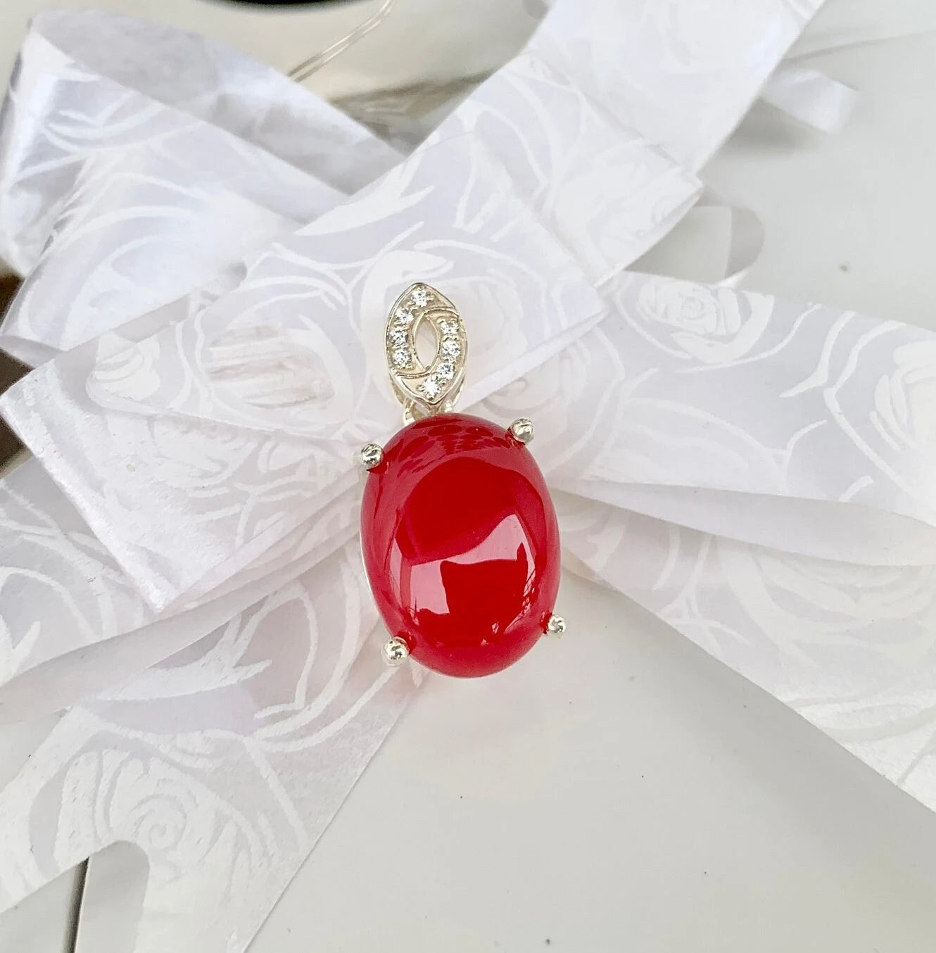 925 Pure Silver Red Stone Pendant