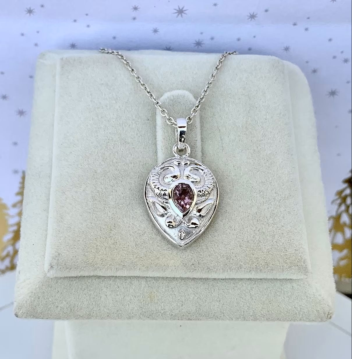 925 Pure Silver Natural Amethyst Pendant Necklace