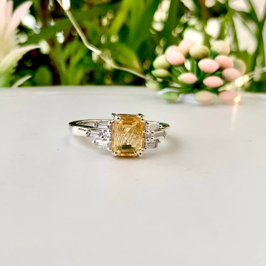 925 Pure Silver Citrine Carved Gemstone Ring