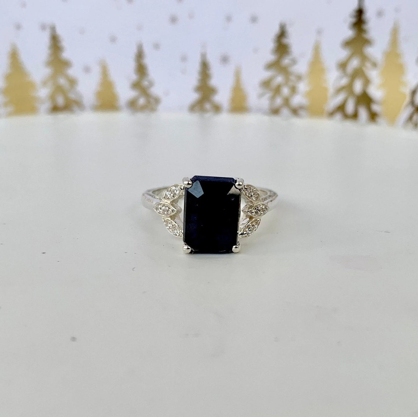 925 Pure Silver Natural Blue Sapphire Promise Ring