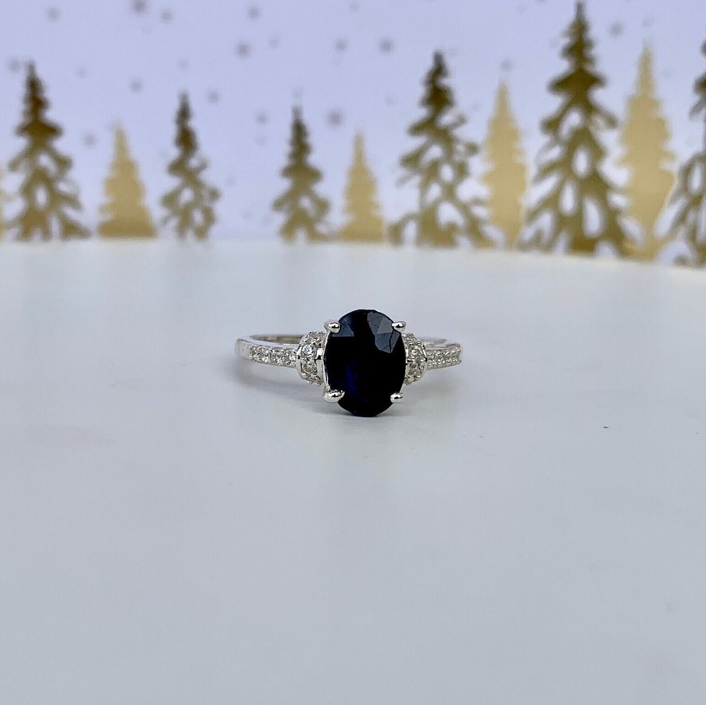 925 Pure Silver Natural Blue Sapphire Promise Ring