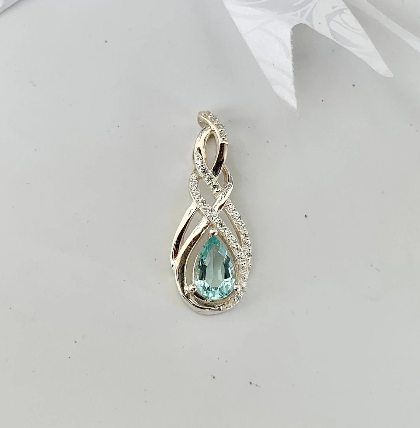 925 Pure Silver Sky Natural Blue Topaz Teardrop Pendant