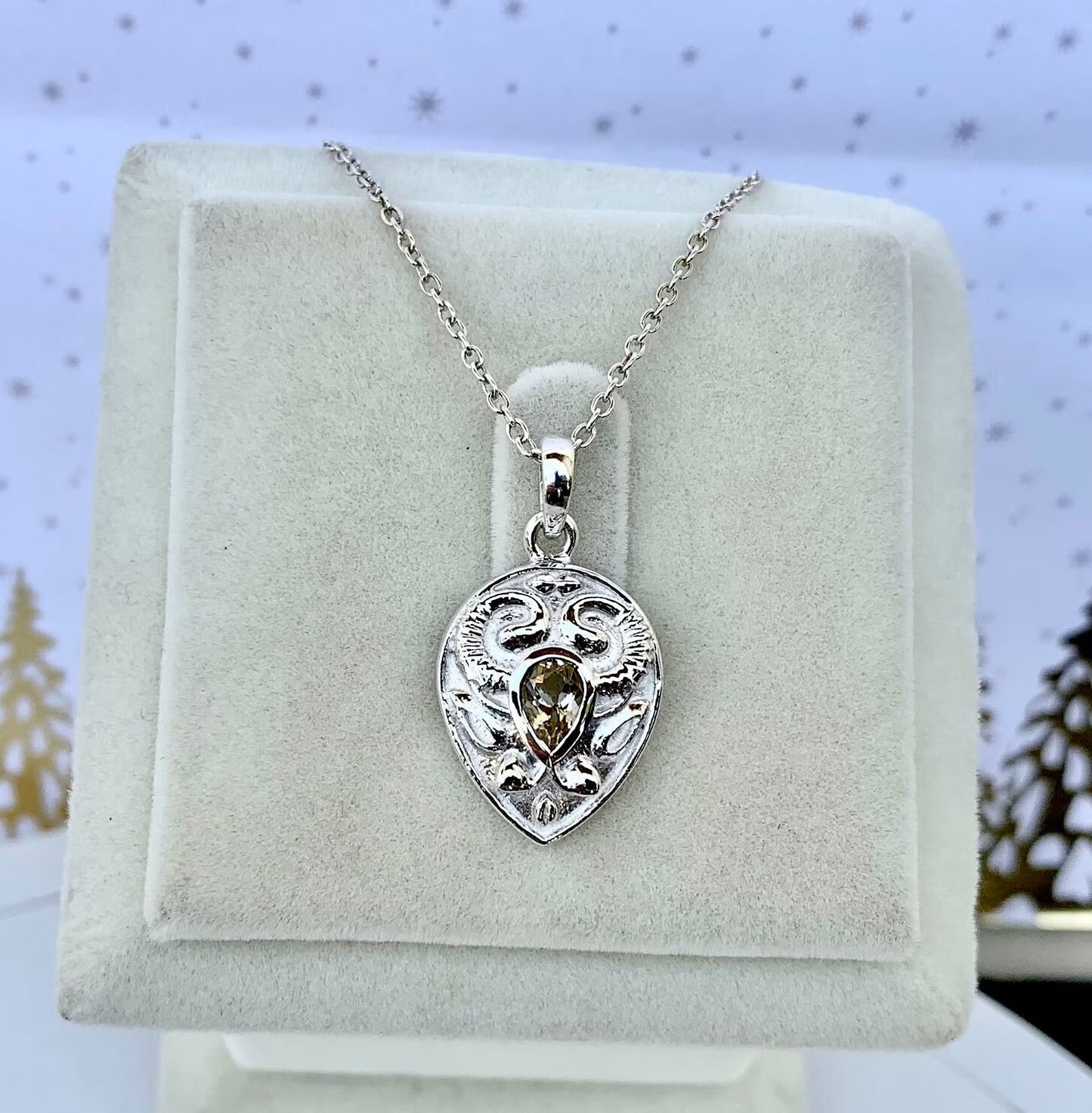925 Pure Silver Citrine Pendant Necklace