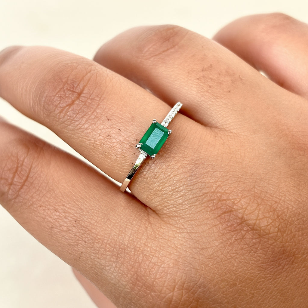 925 Pure Silver Minimalist Ring with Natural Green Onyx