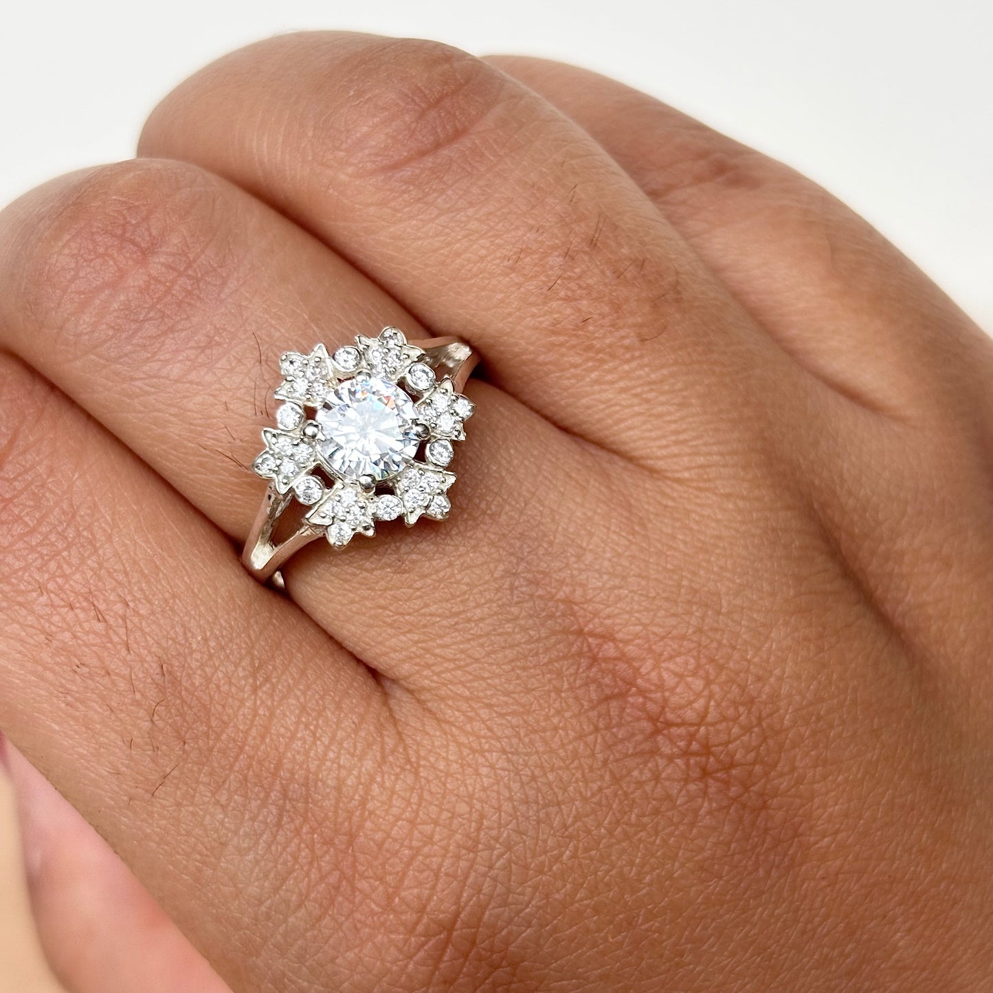 925 Pure Silver Round Cut CZ Statement Ring