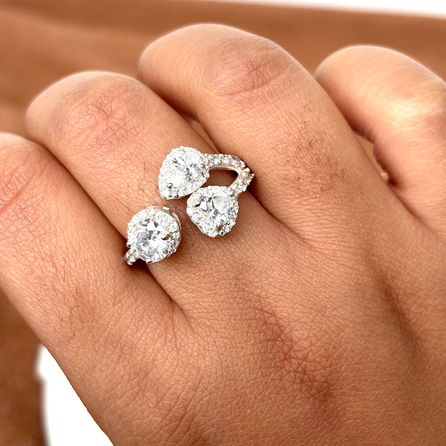 Triple Sparkle 925 Pure Silver CZ Statement Ring