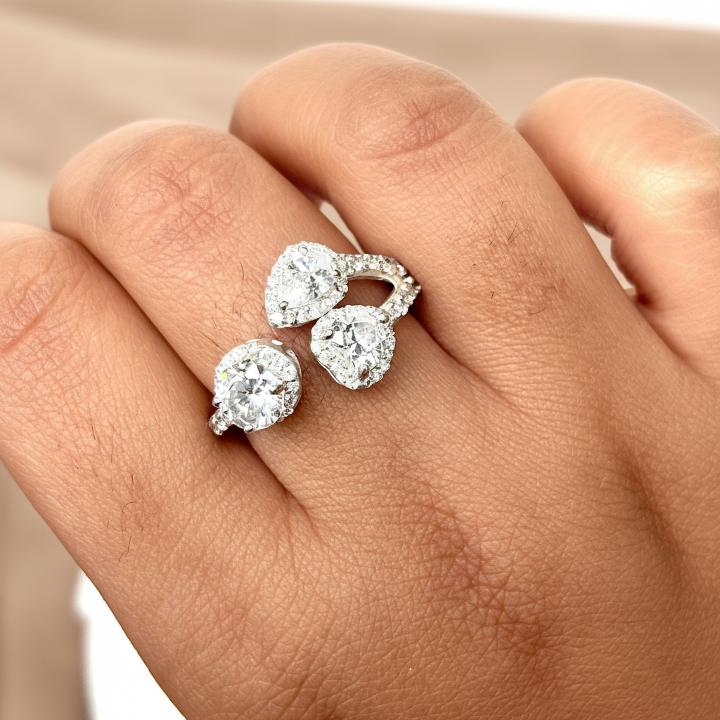 Triple Sparkle 925 Silver CZ Statement Ring