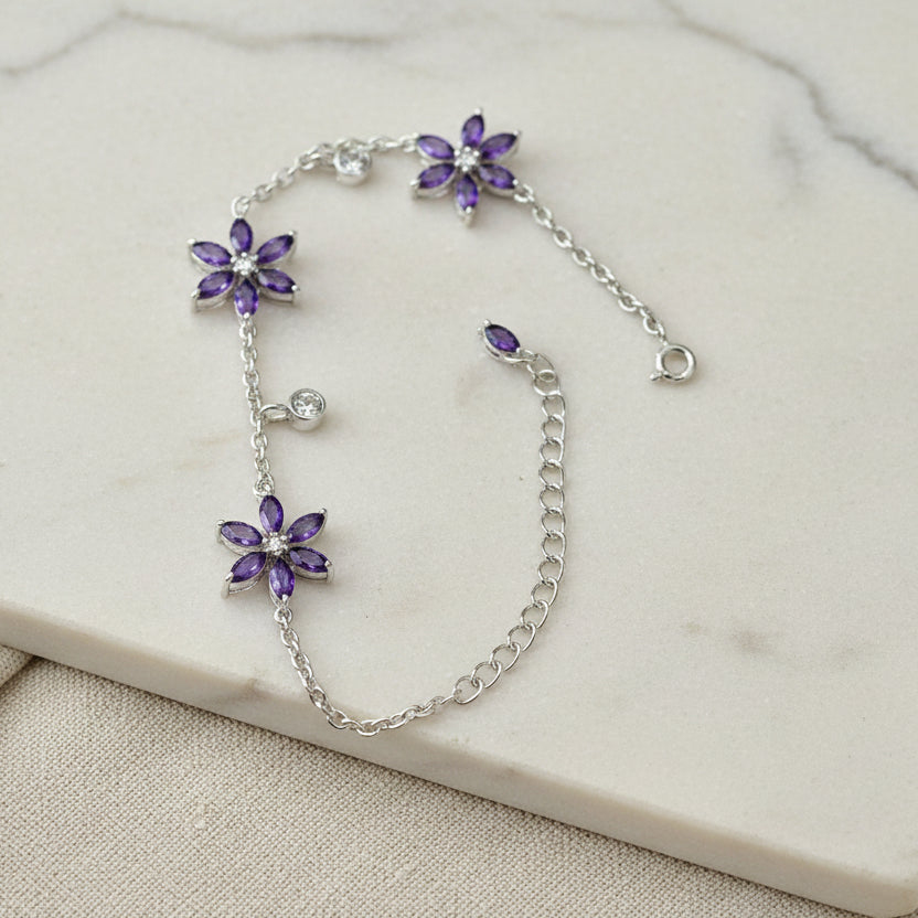 Natural Amethyst Floral 925 Pure Silver Bracelet(Certified)