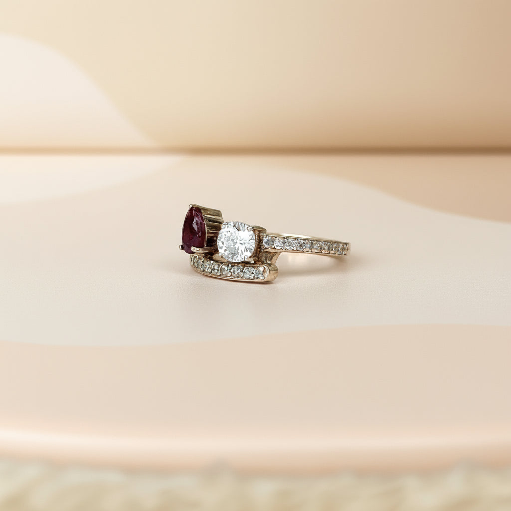 925 Pure Silver Pear-Shaped Ruby Statement Ring