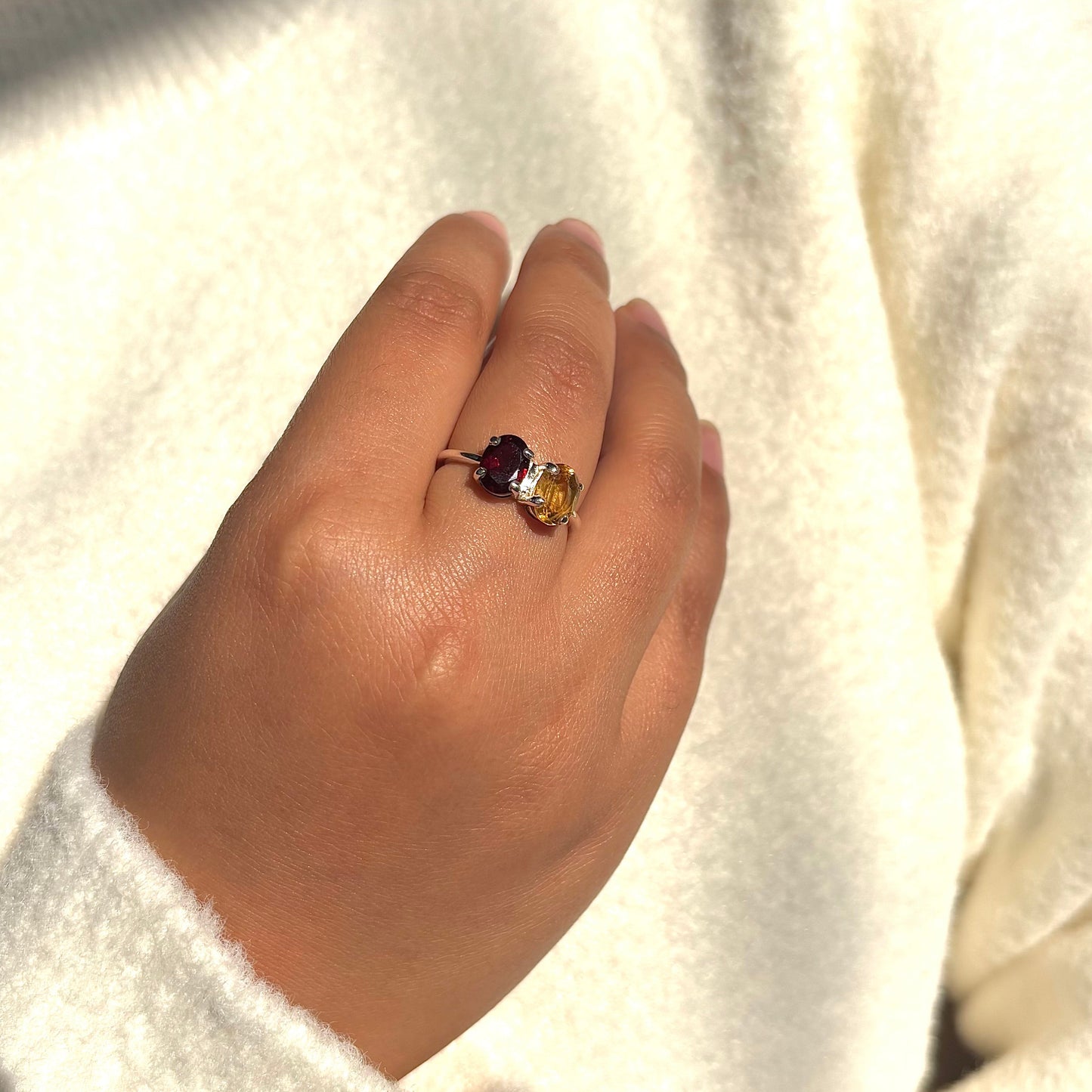Natural Garnet and Citrine 925 Pure Silver Ring (Certified)