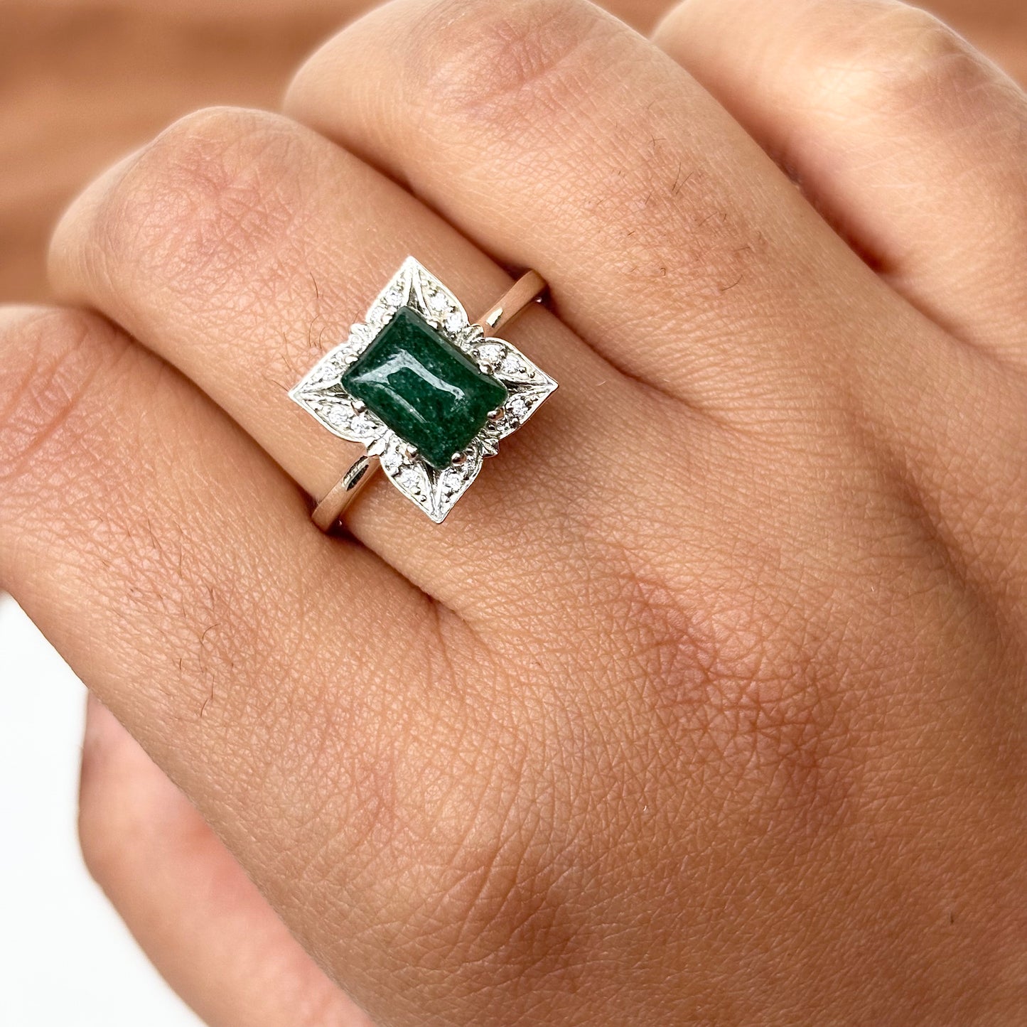 925 Silver Natural Aventurine Statement Ring for Her