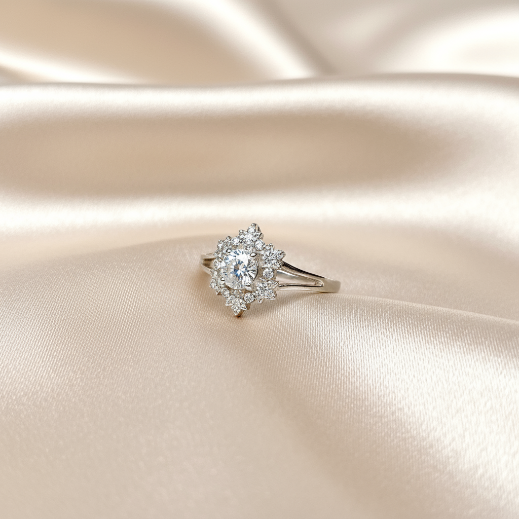 925 Pure Silver Round Cut CZ Statement Ring