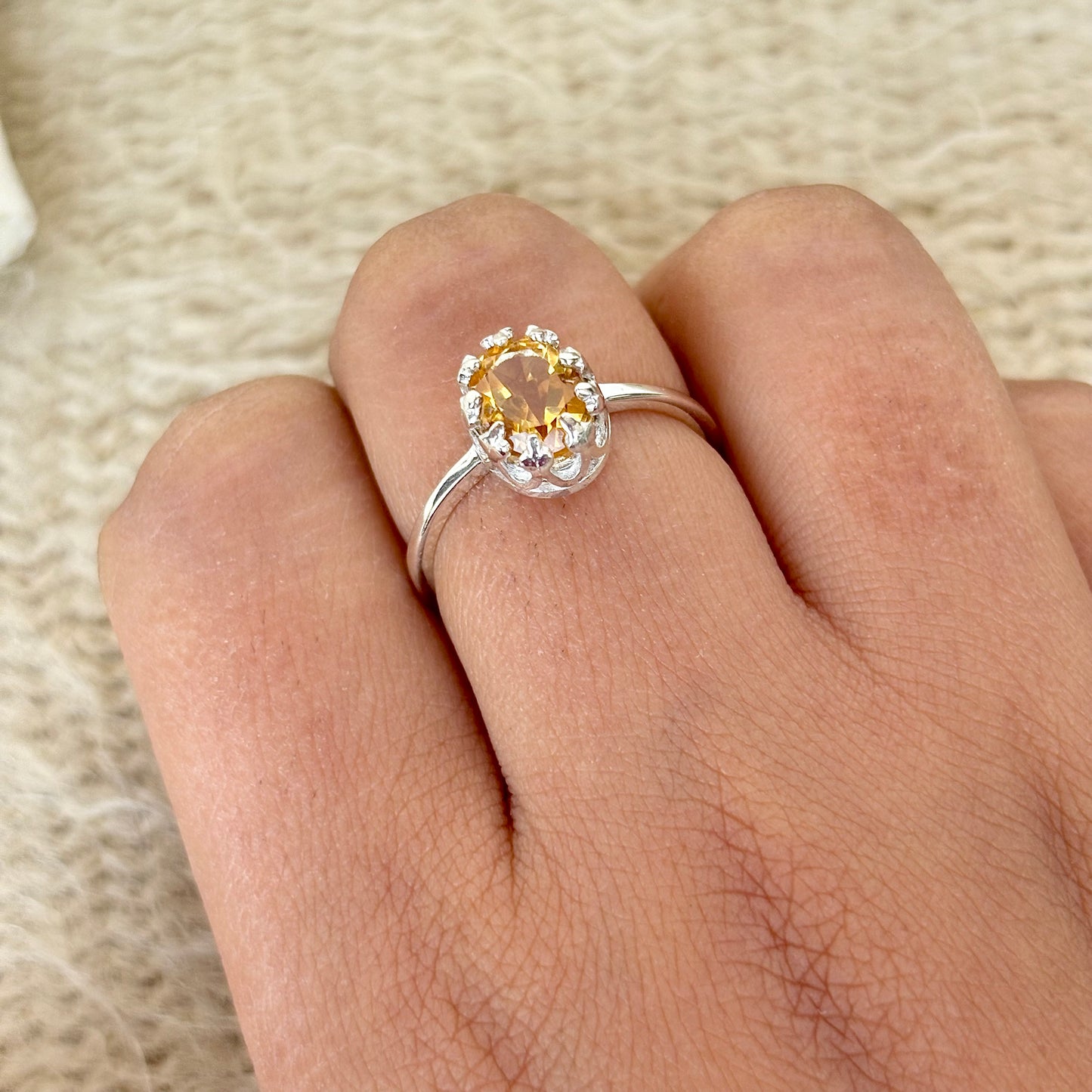 Natural Citrine 925 Pure Silver Oval Cut Ring (Certified)