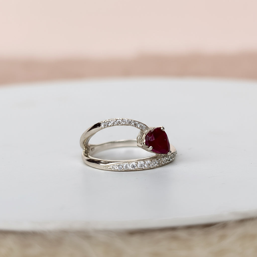 925 Silver Pear Shape Ruby Ring