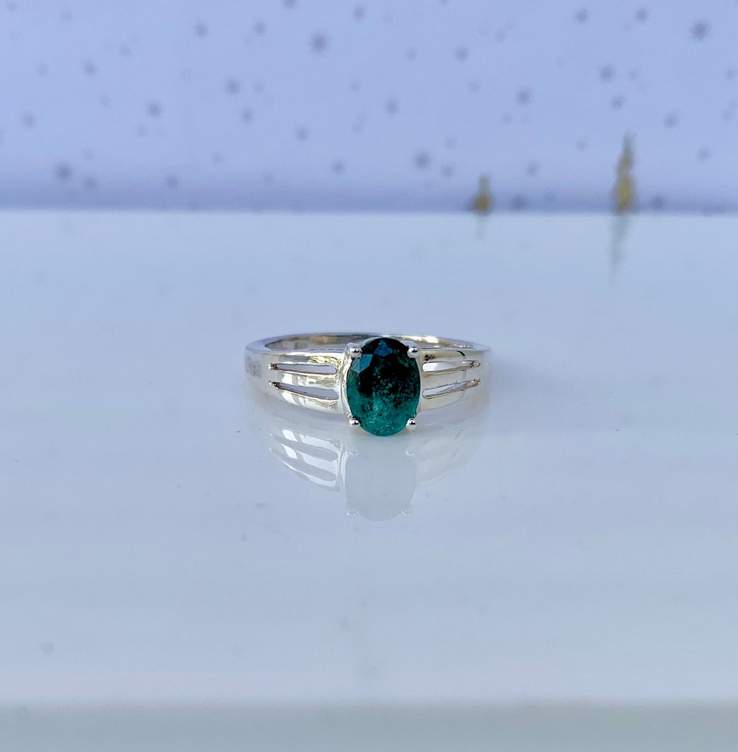 925 Pure Silver Natural Zambian Emerald Ring