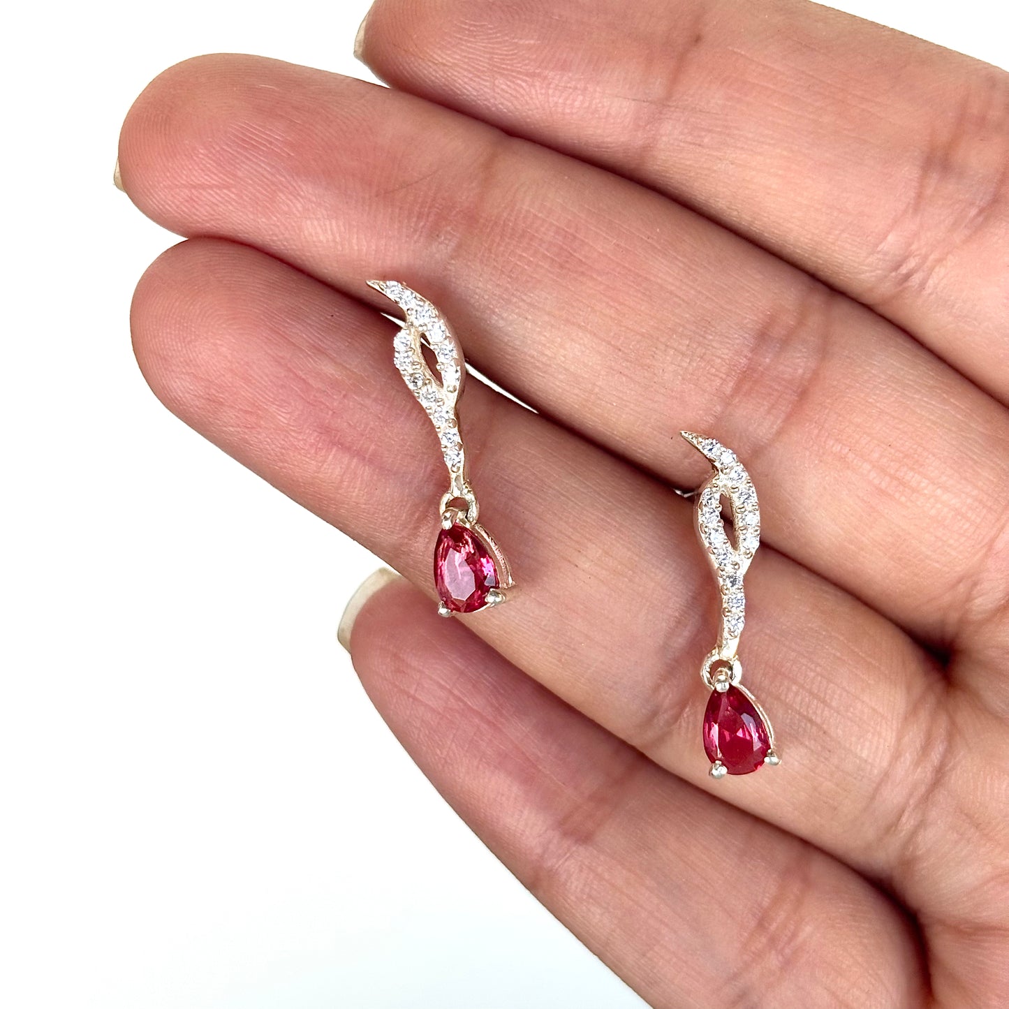 925 Pure Silver Simulated Ruby Drop Earrings