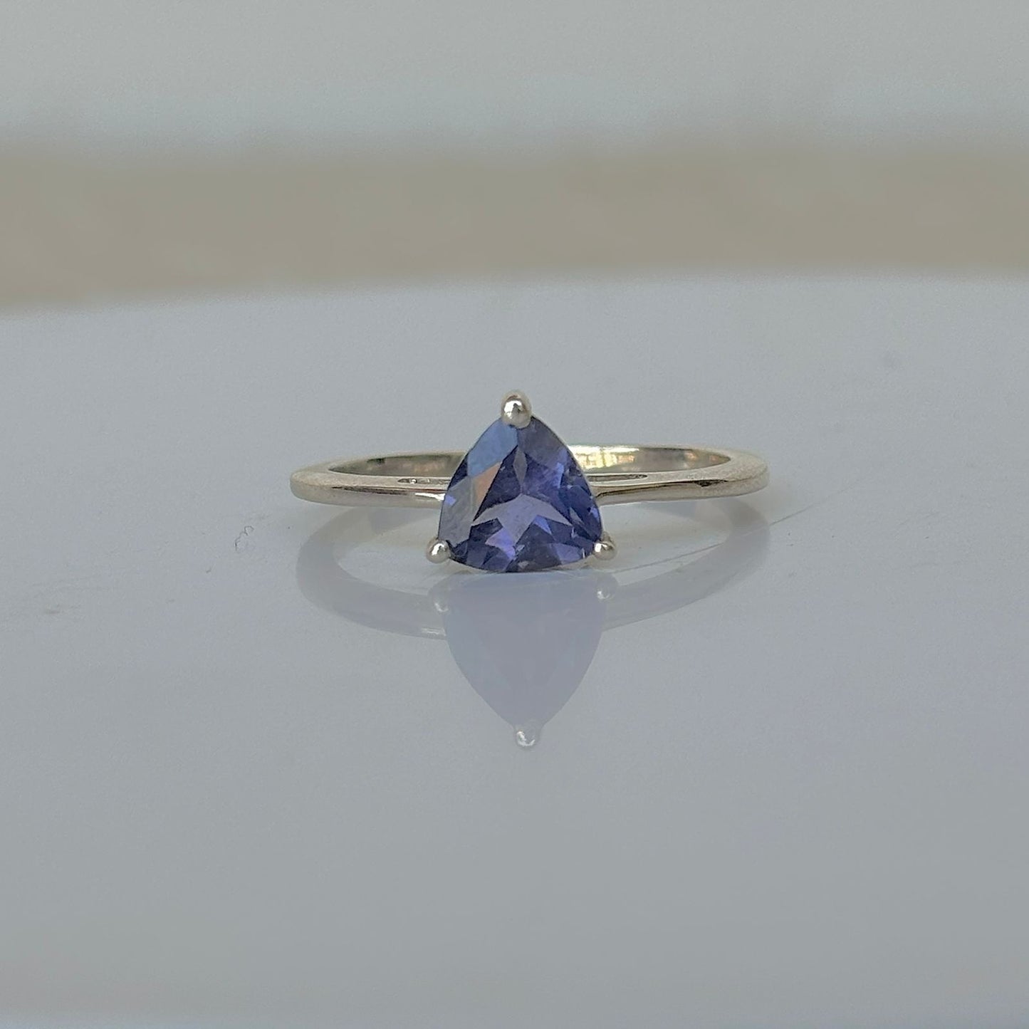925 Pure Silver Trillion Shape Iolite Solitaire Ring (Certified)