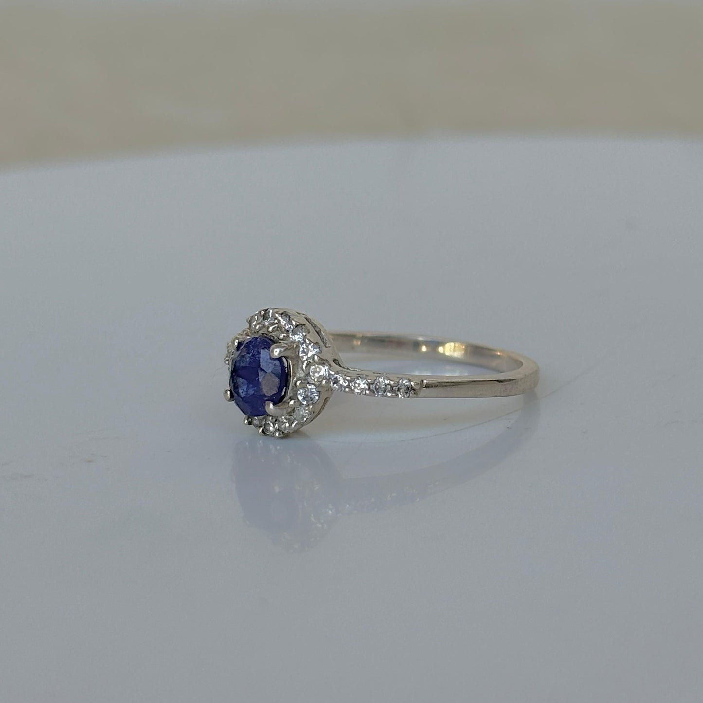 925 Pure Silver Round Shape Natural Blue Sapphire Ring - September Birthstone