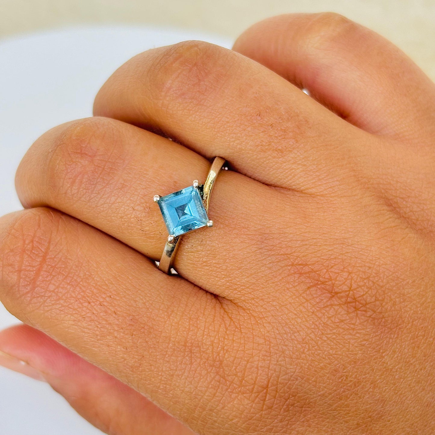 925 Pure Silver AAA Grade Natural Aquamarine Square March Birthstone Ring