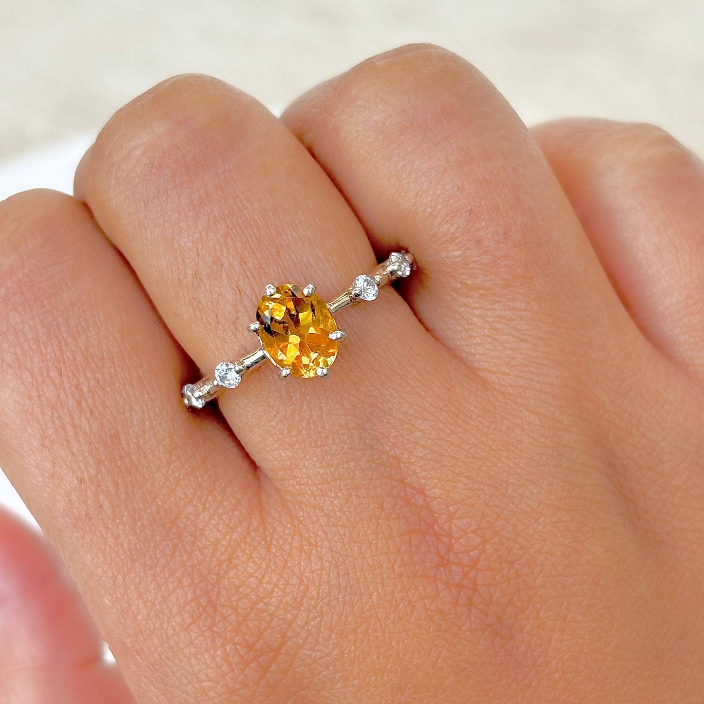 Sparkling Citrine Oval Cut 925 Pure Silver Statement Ring November Birthstone Gift For Her