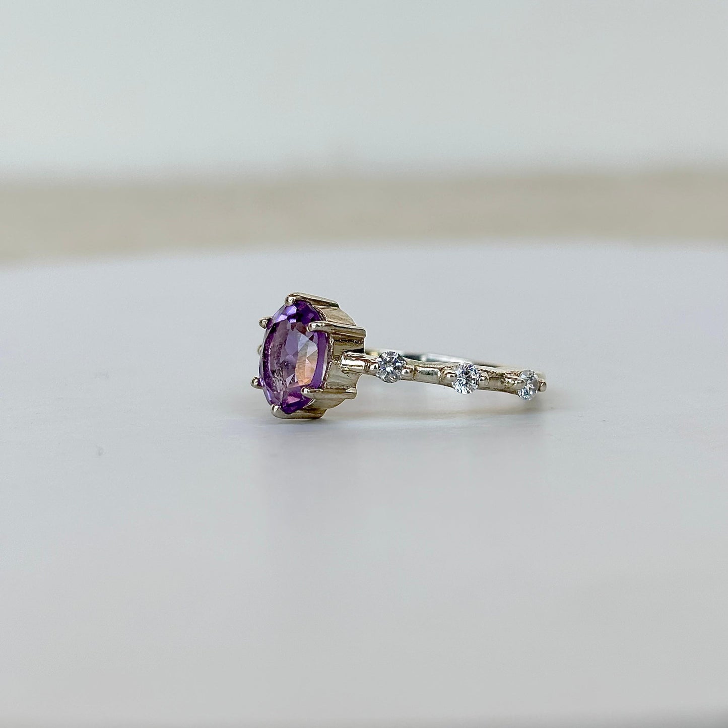 925 Pure Silver Oval Cut Natural Amethyst Solitaire Ring February Birthstone Gift For Her