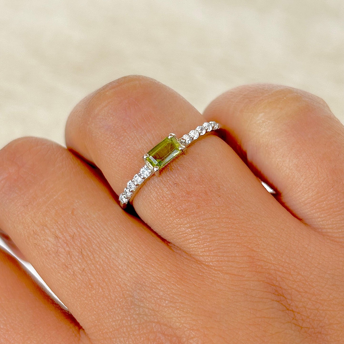 925 Pure Silver Natural Green Peridot Ring