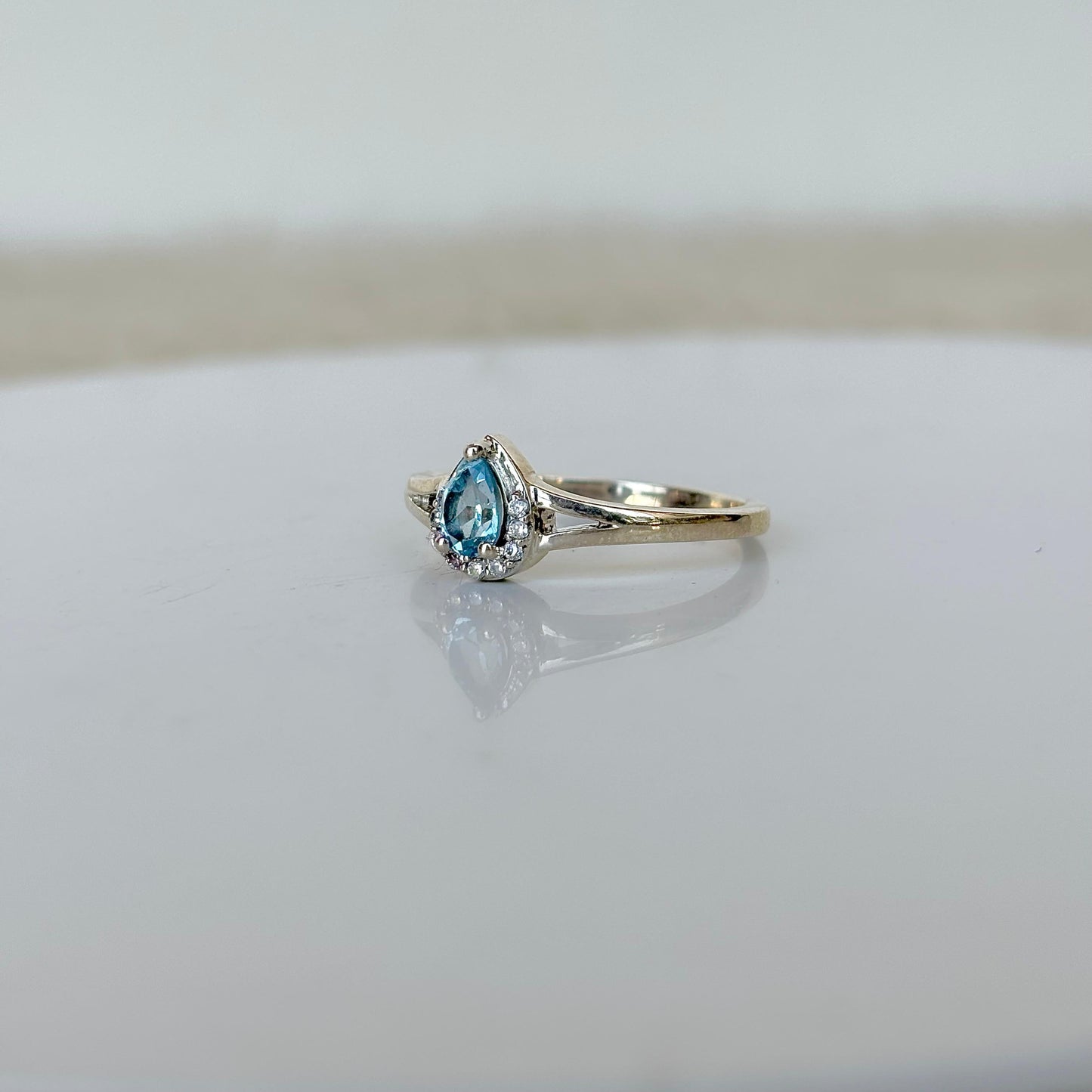 Natural Blue Topaz 925 Pure Silver Pear Cut Ring (Certified)