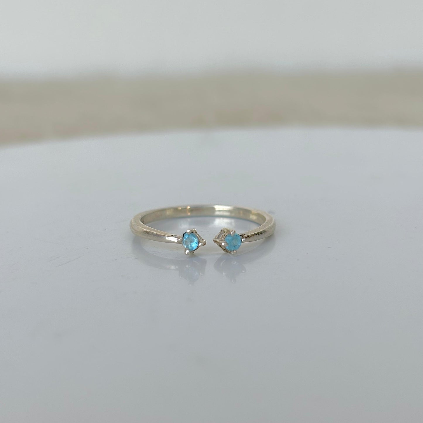 925 Pure Silver Open Band Natural Blue Topaz Ring