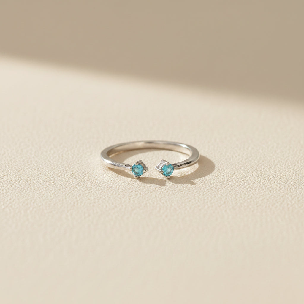 Natural Blue Topaz 925 Pure Silver Open Band Ring (Certified)