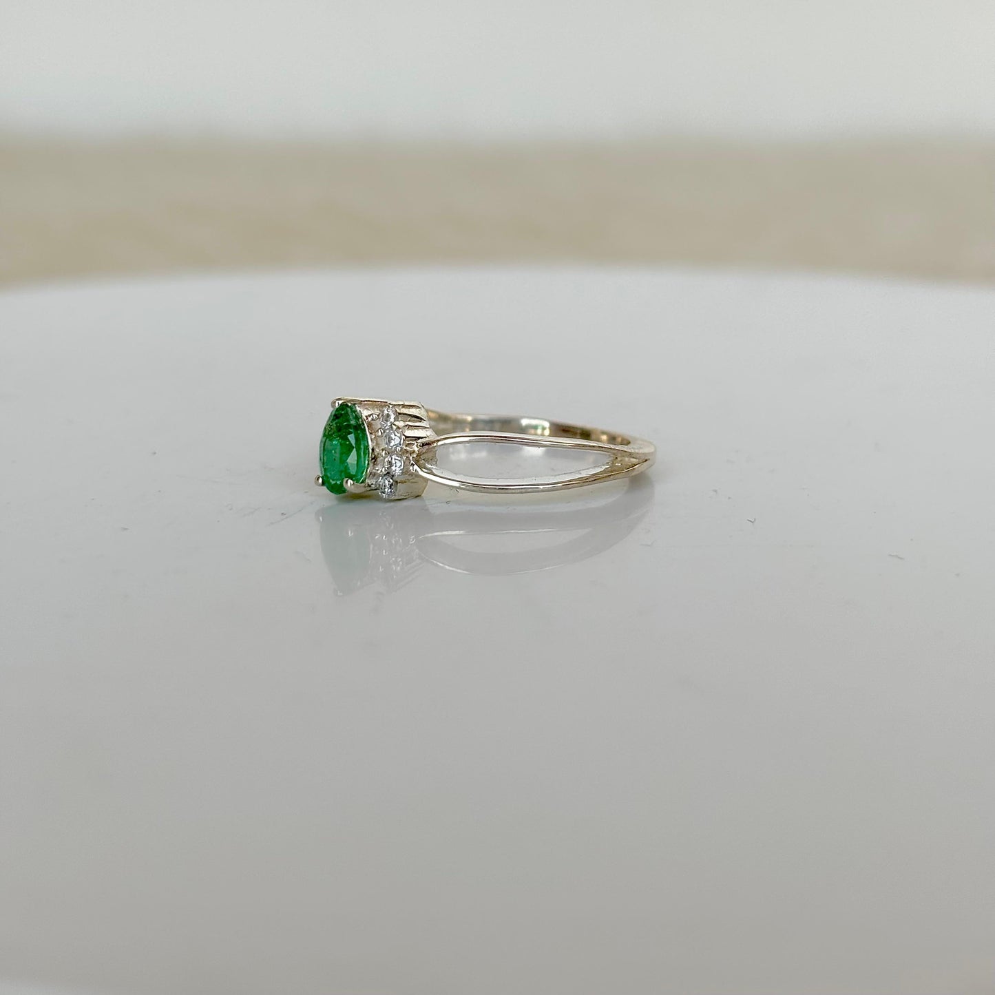925 Pure Silver Pear Cut Natural Emerald Ring