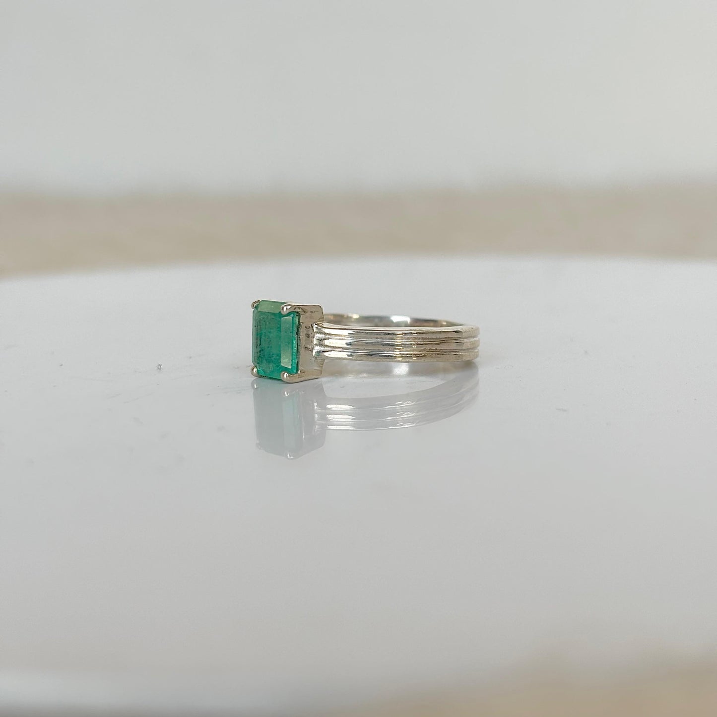 925 Pure Silver Natural Emerald Ring