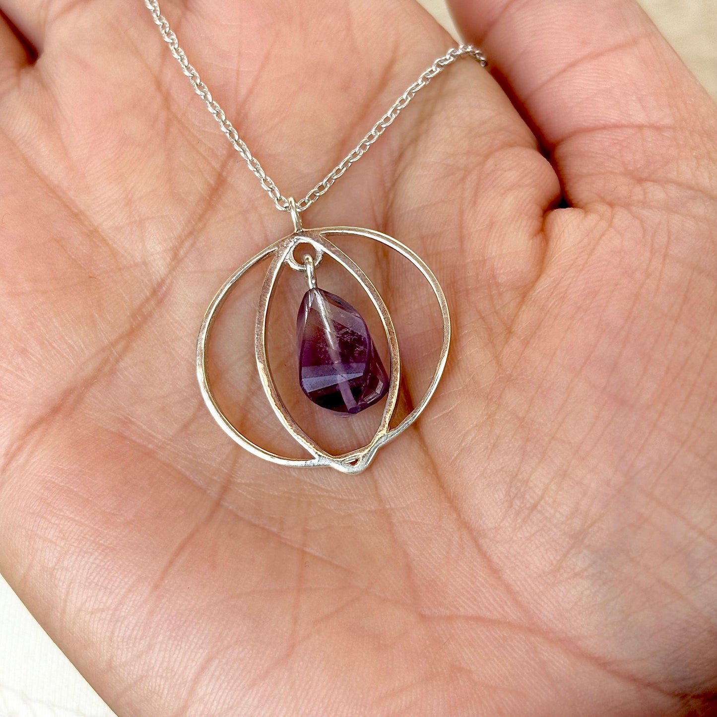 925 Pure Silver Pear Shaped Natural Amethyst Pendant Necklace