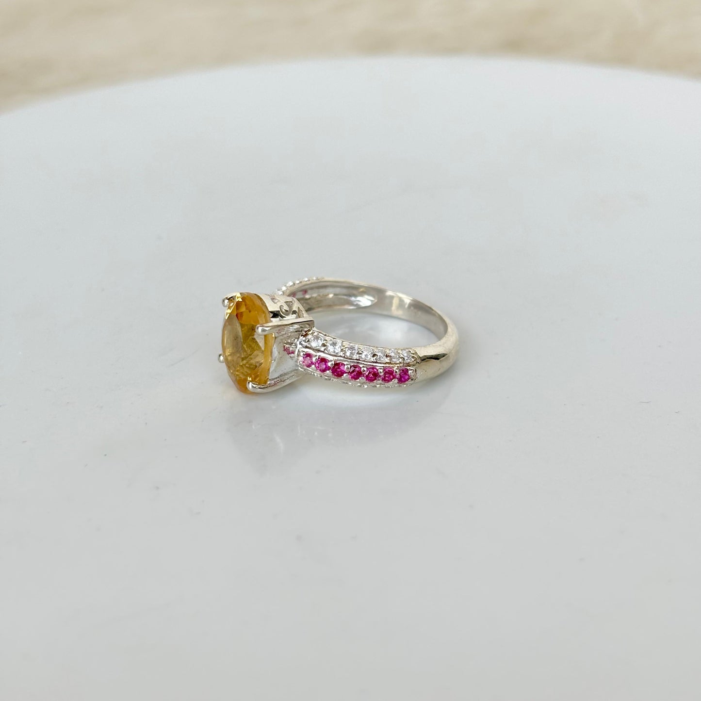 925 Pure Silver Natural Citrine Statement Ring