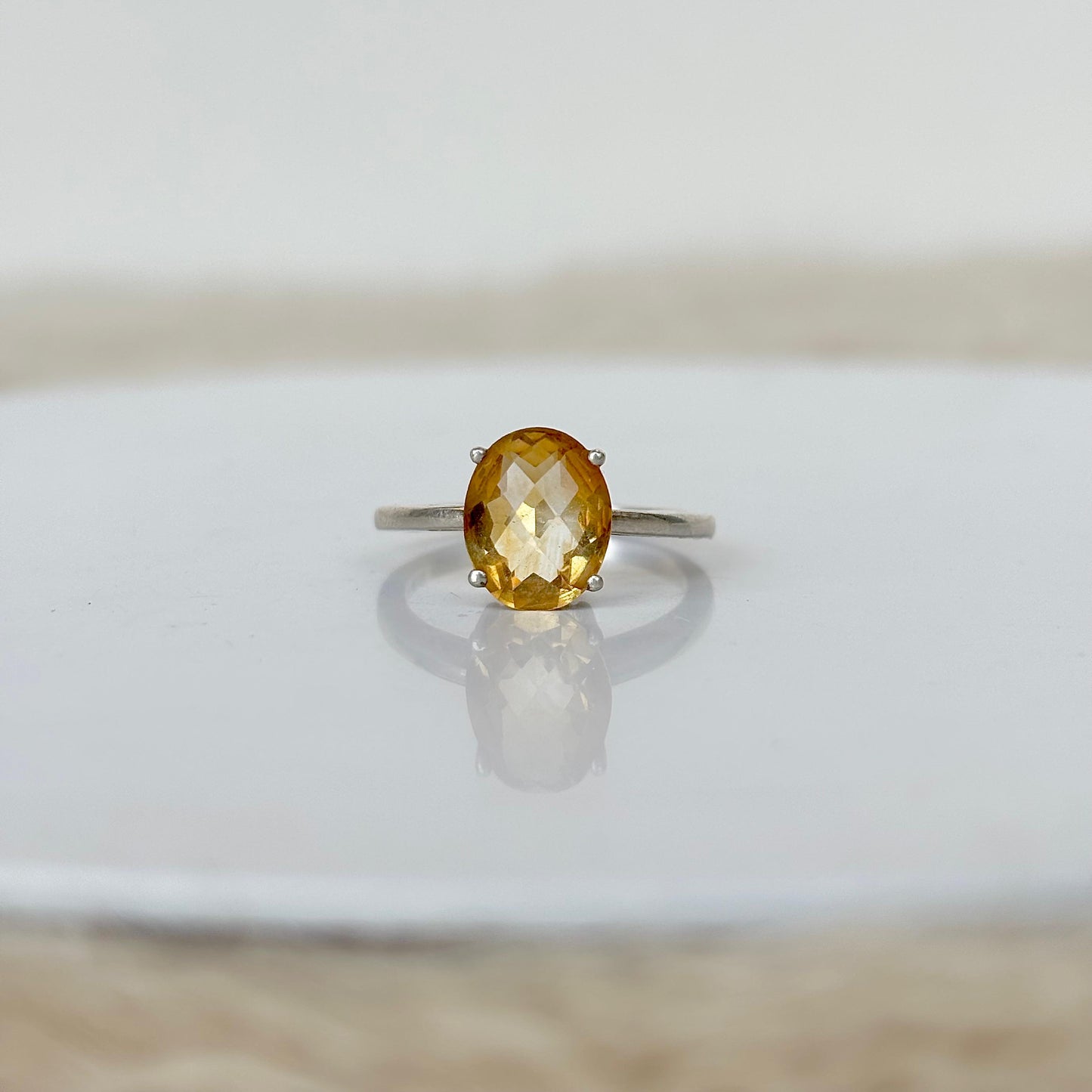 Golden Citrine 925 Pure Silver Solitaire Ring (Certified)