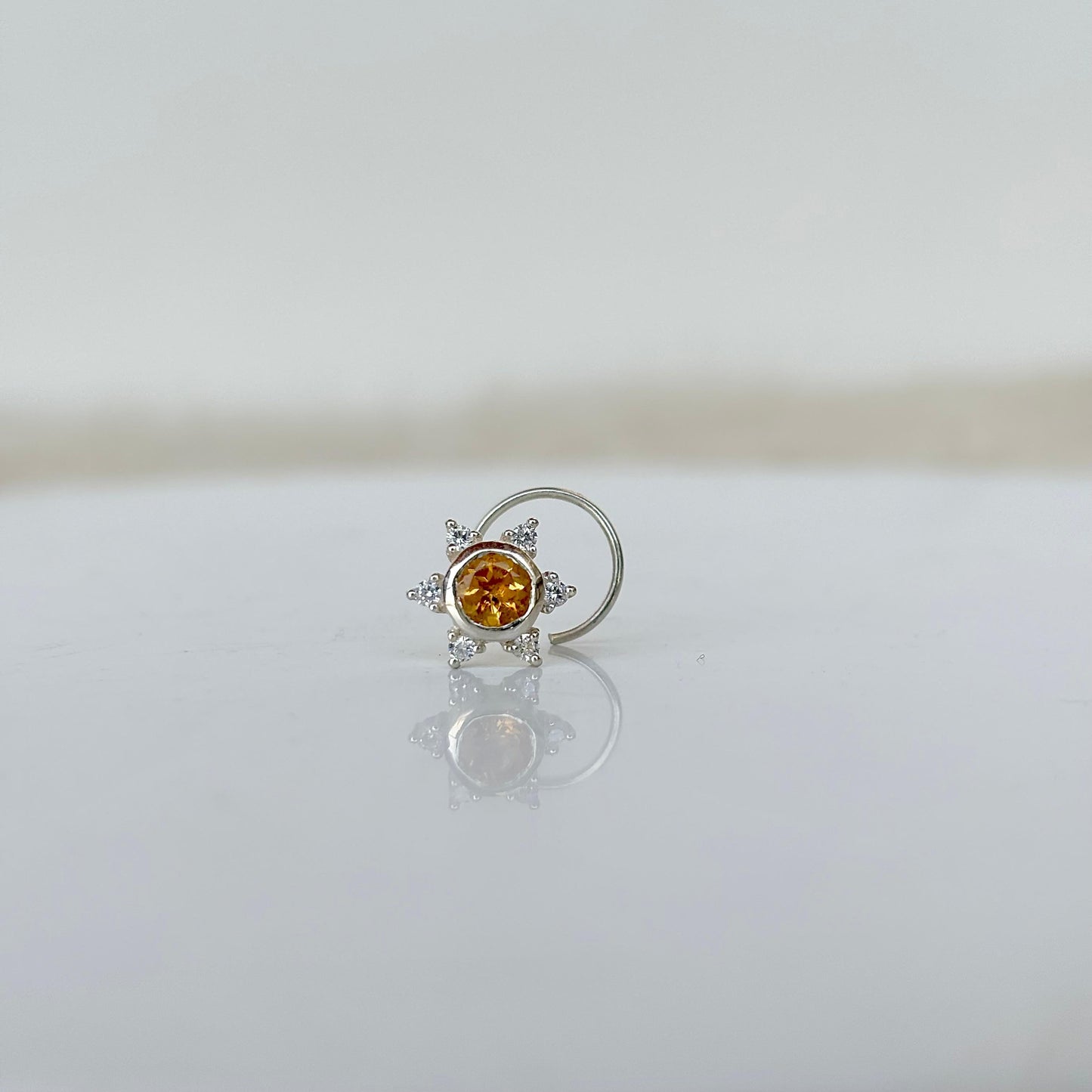 925 Pure Silver Natural Citrine Nose Pin