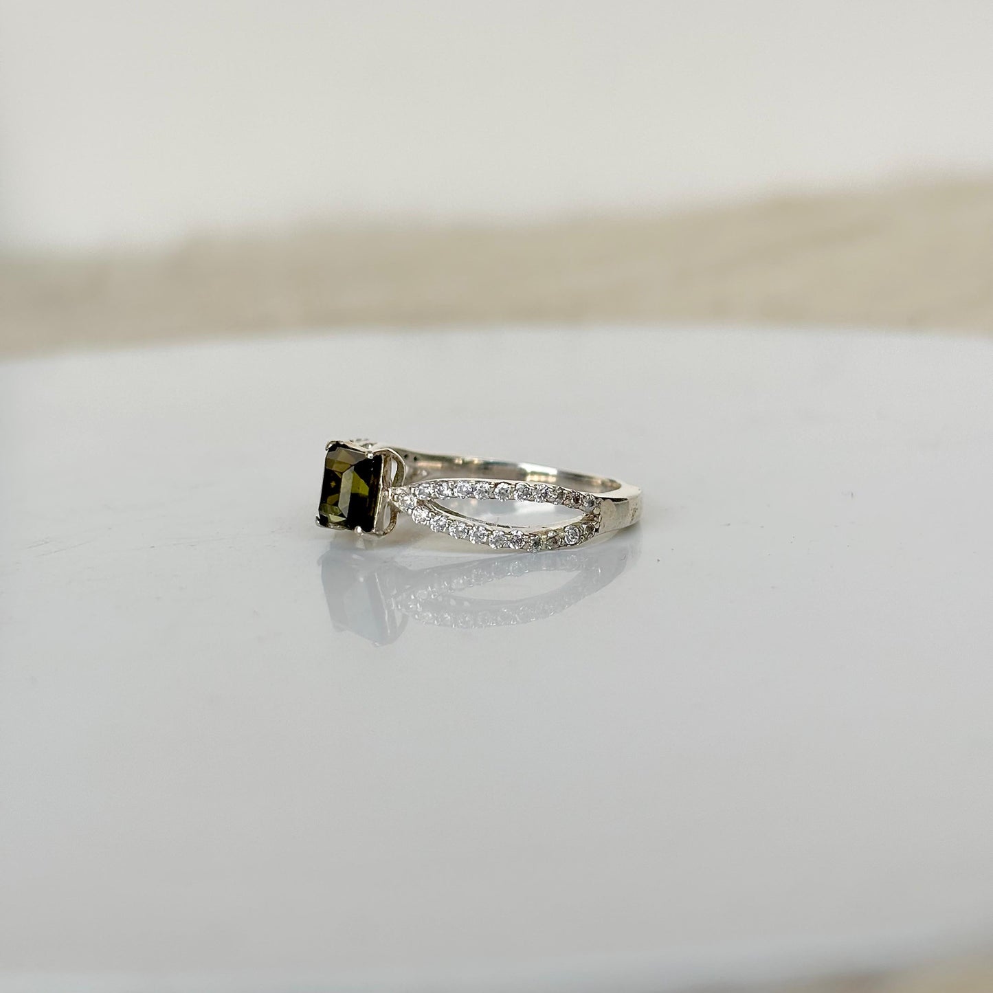 925 Pure Silver Natural Green Olive Tourmaline Solitaire Ring