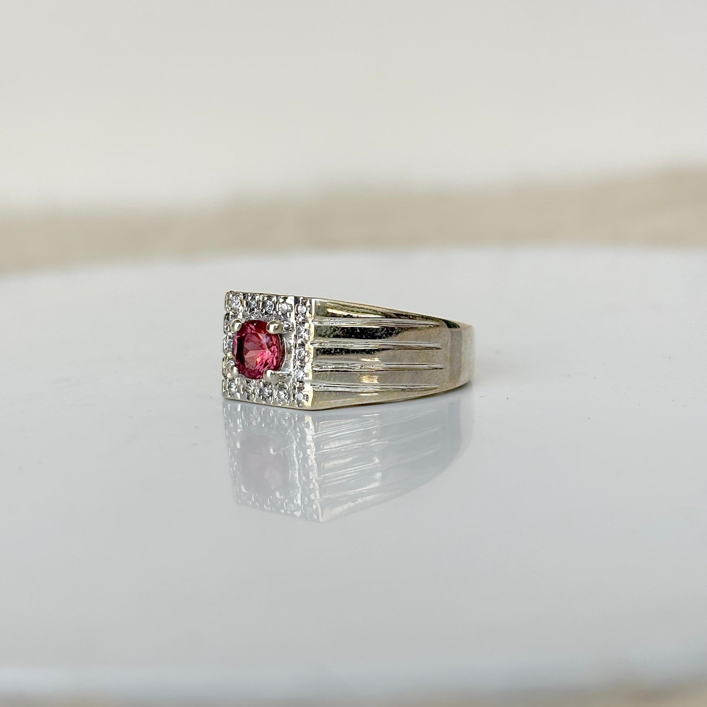 925 Pure Silver Natural Pink Tourmaline Ring