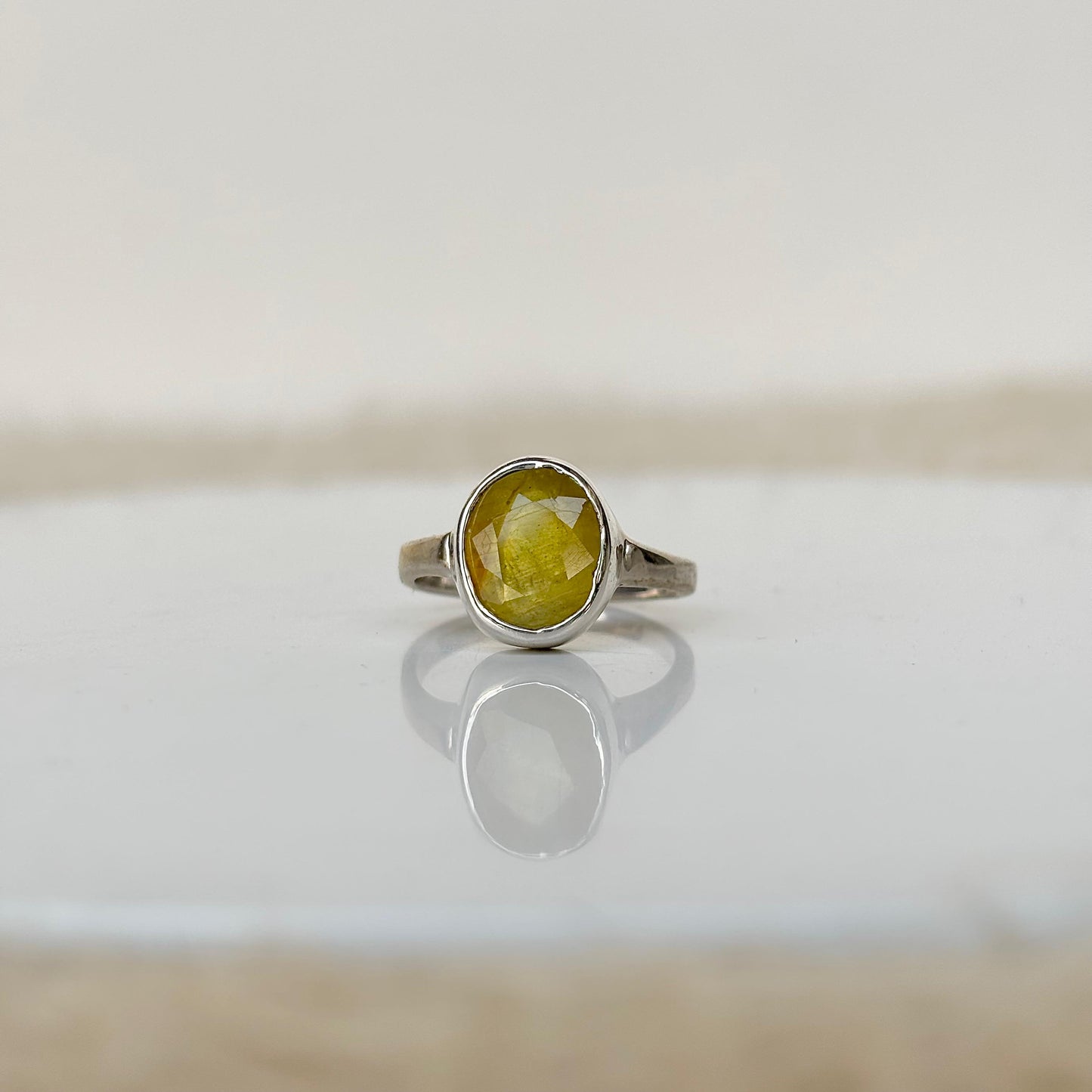 Natural Yellow Sapphire 925 Pure Silver Oval Cut Ring (Certified)