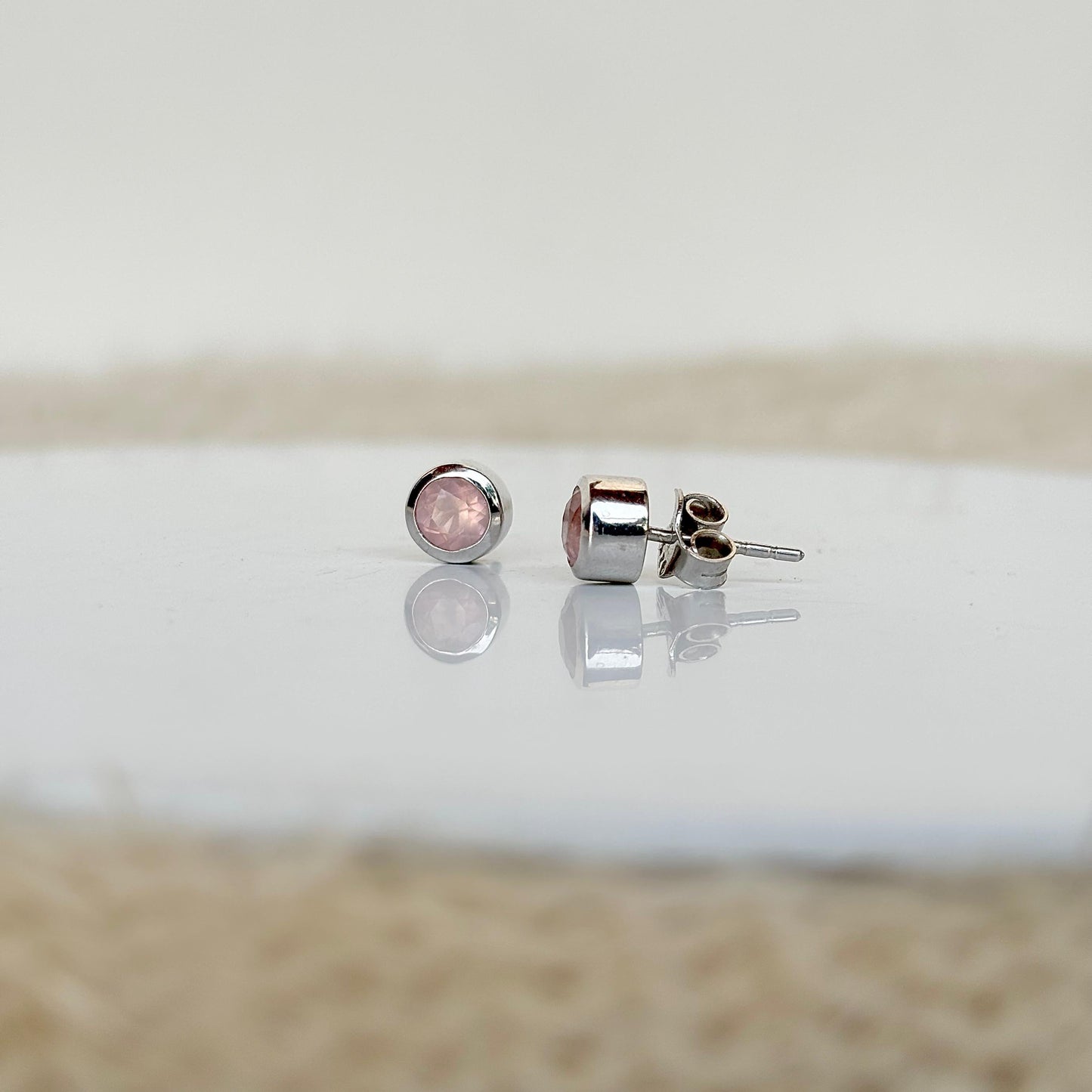 925 Pure Silver Natural Rose Quartz Studs