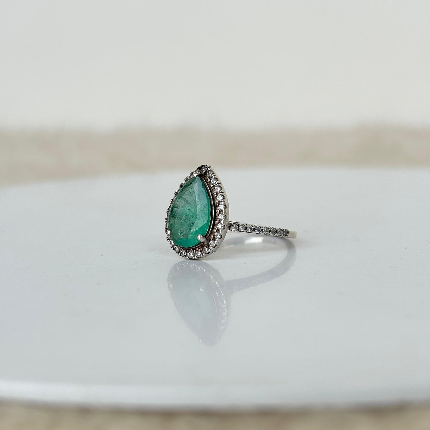925 Pure Silver Natural Zambian Emerald Ring