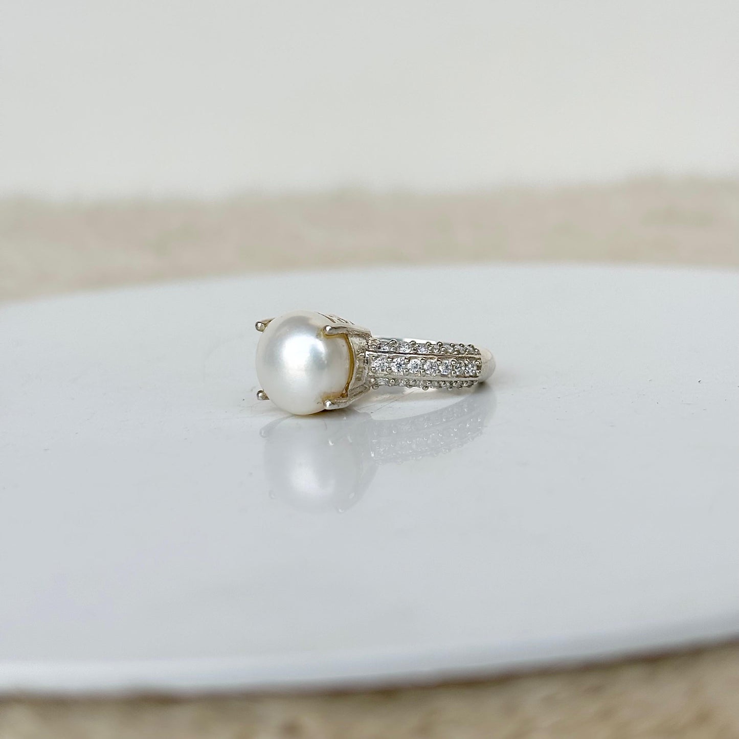 Art Deco Natural Freshwater Pearl 925 Pure Silver June Birthstone Ring Gift For Her