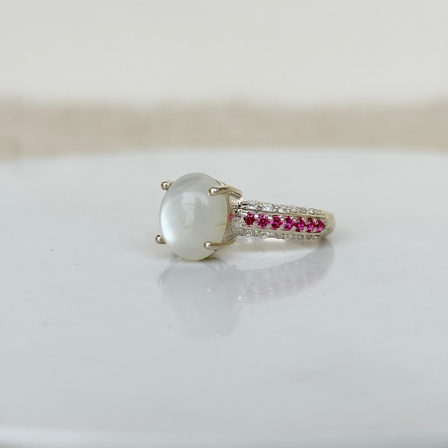 925 Pure Silver Natural Moonstone Statement Ring