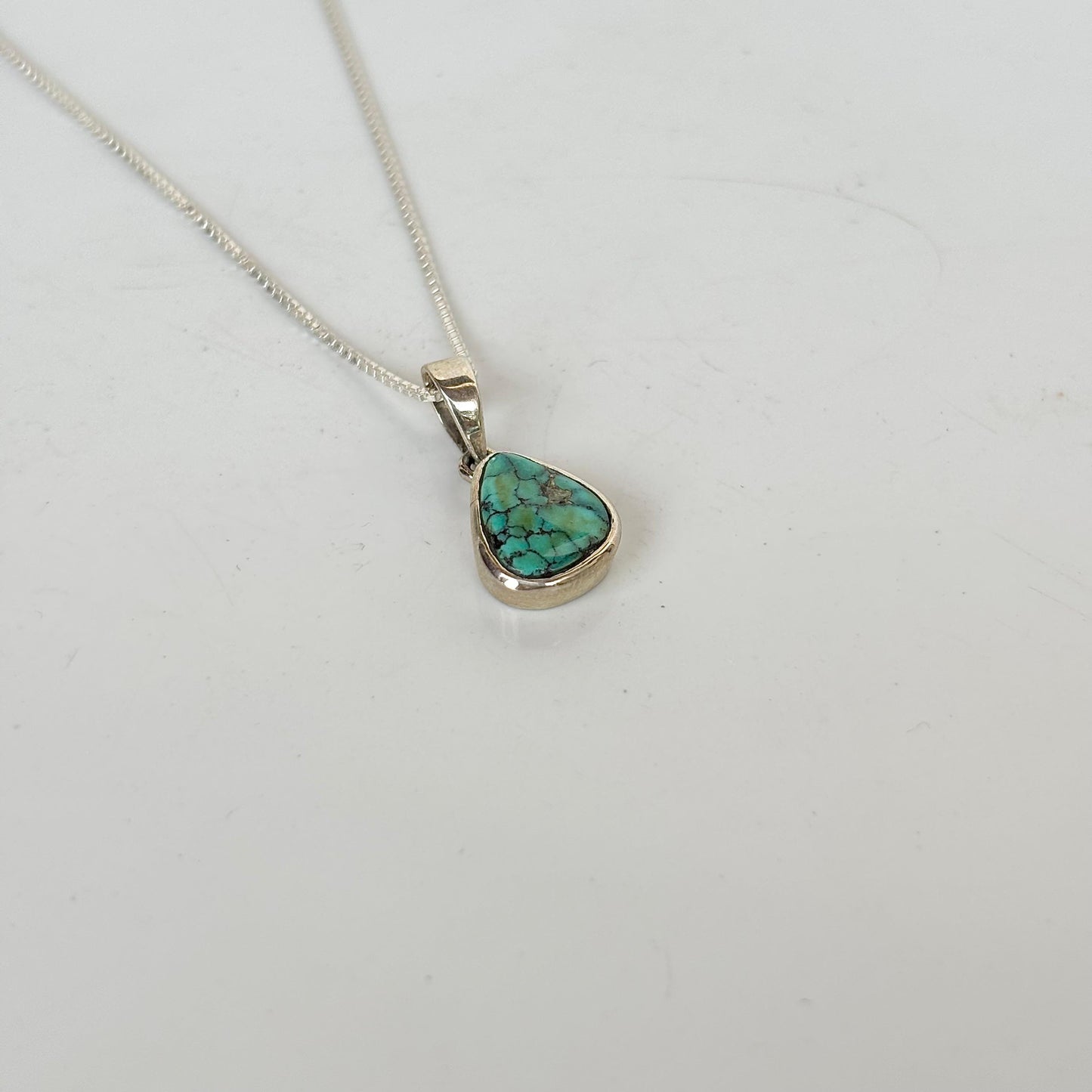 Natural Blue Turquoise 925 Pure Silver Solitaire Pendant Necklace