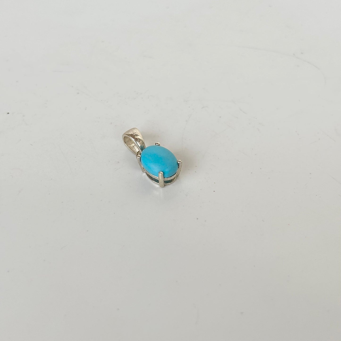 Natural Blue Turquoise 925 Pure Silver Solitaire Pendant Necklace (Certified)