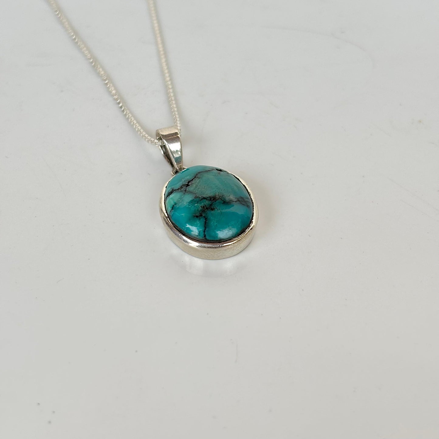 925 Pure Silver Natural Blue Turquoise Pendant Necklace
