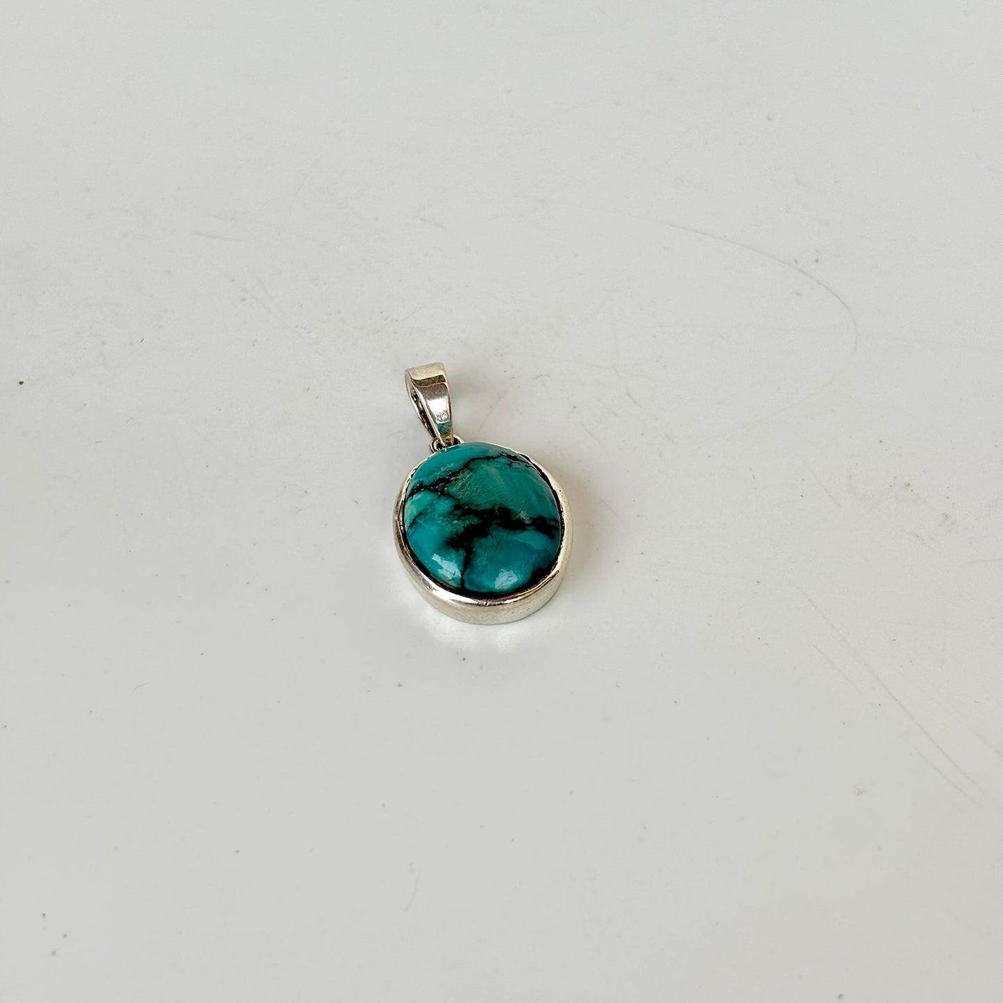Natural Blue Turquoise 925 Pure Silver Pendant Necklace (Certified)