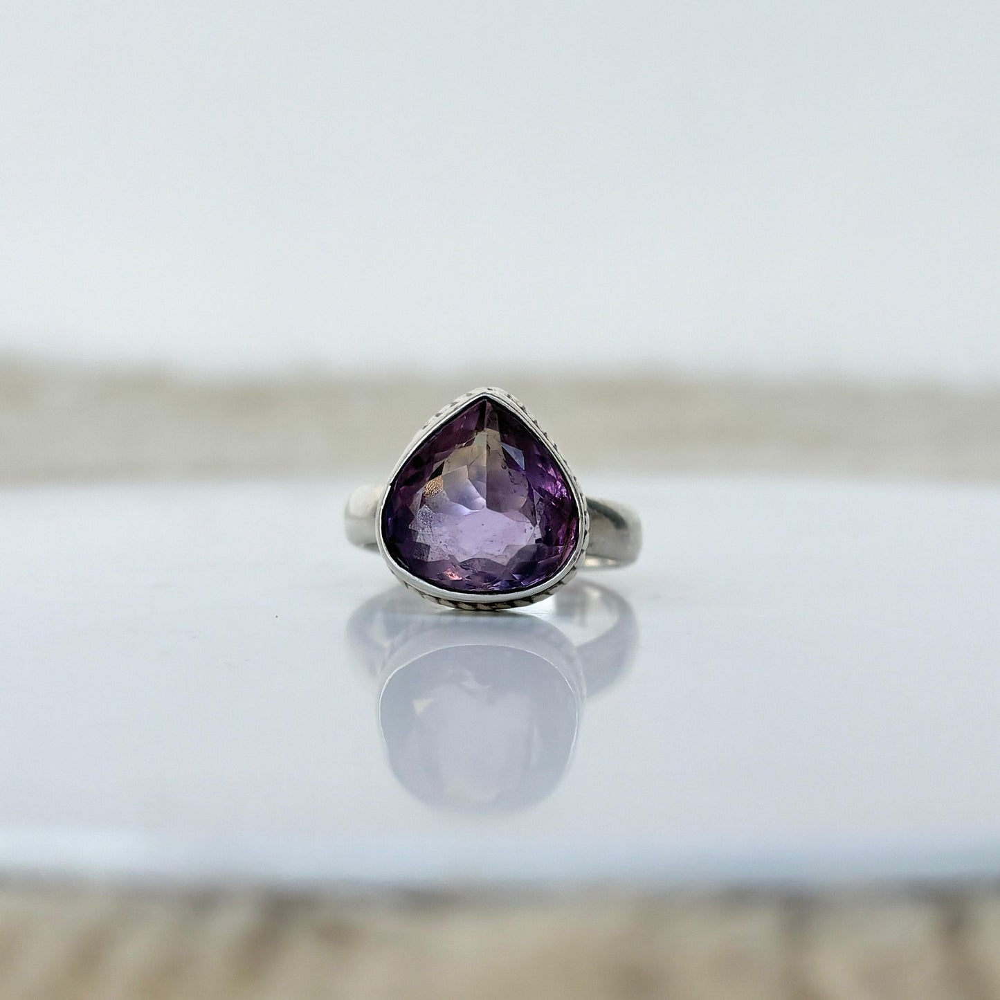 Natural Amethyst Ring Tear Drop 925 Pure Silver Ring (Certified)