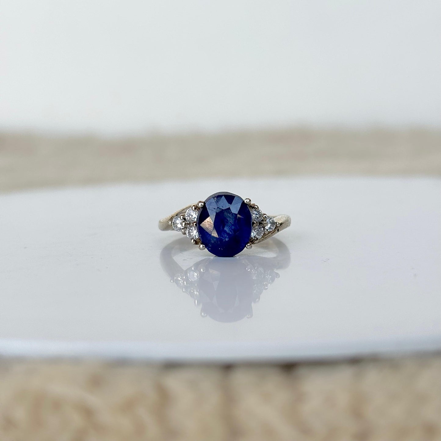 Natural Blue Sapphire 925 Pure Silver Promise Ring (Certified)