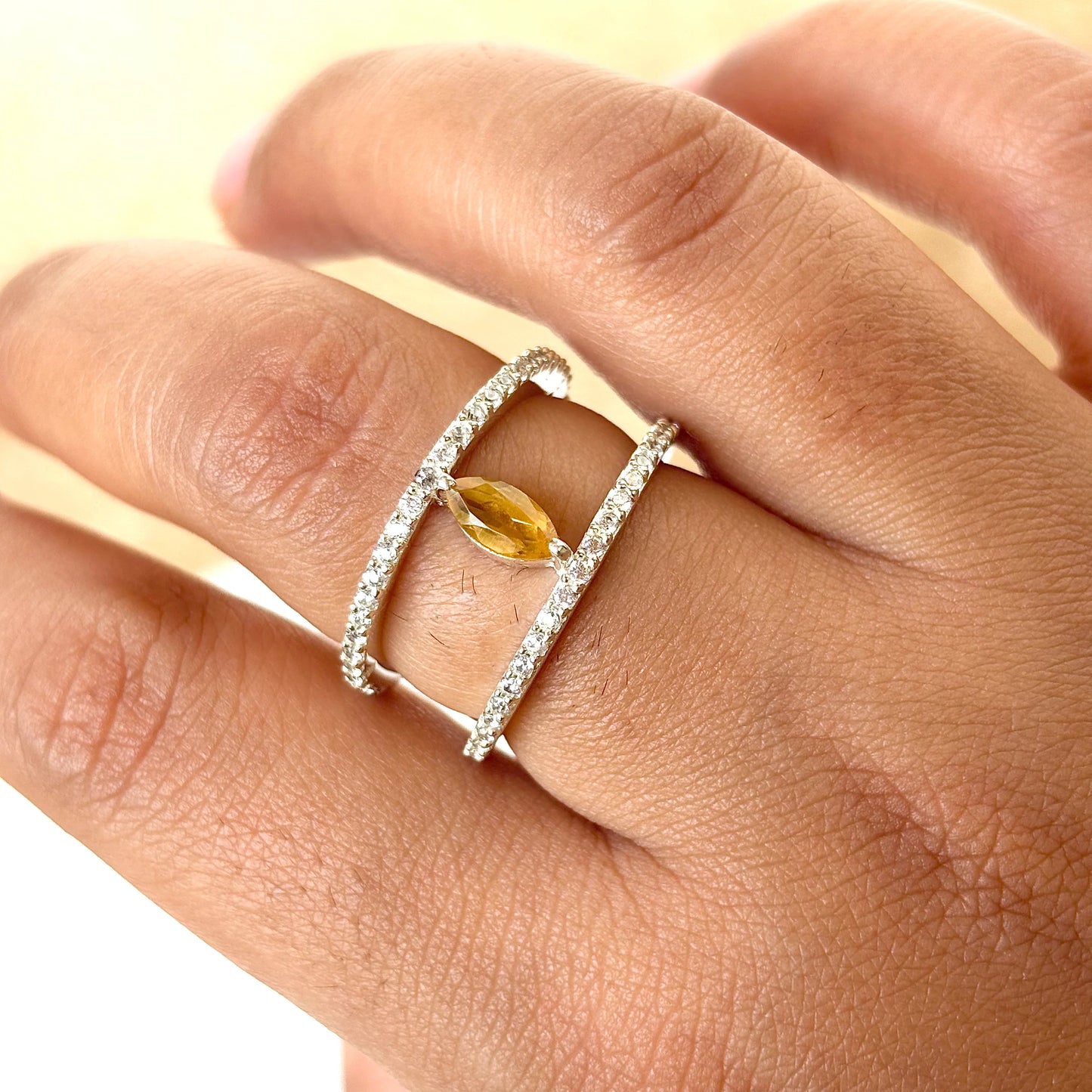 Natural Citrine 925 Pure Silver Ring